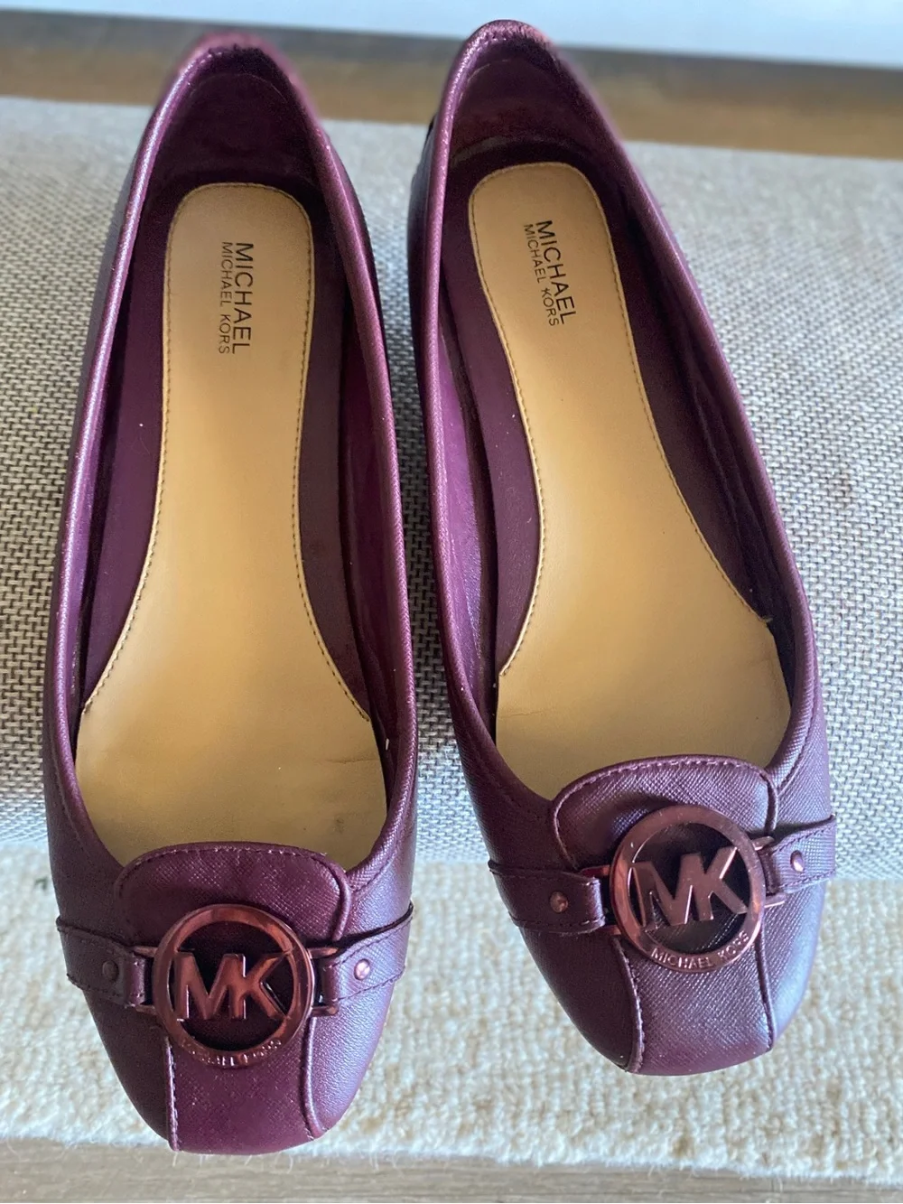 Michael Kors Fulton Ballet Flats – Burgundy Saffiano Leather Sz 10 M